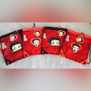 NOS! 2005 Betty Boop Nylon Mesh Drawstring Sling Bags-4 Red/Black NEW WITH TAGS!